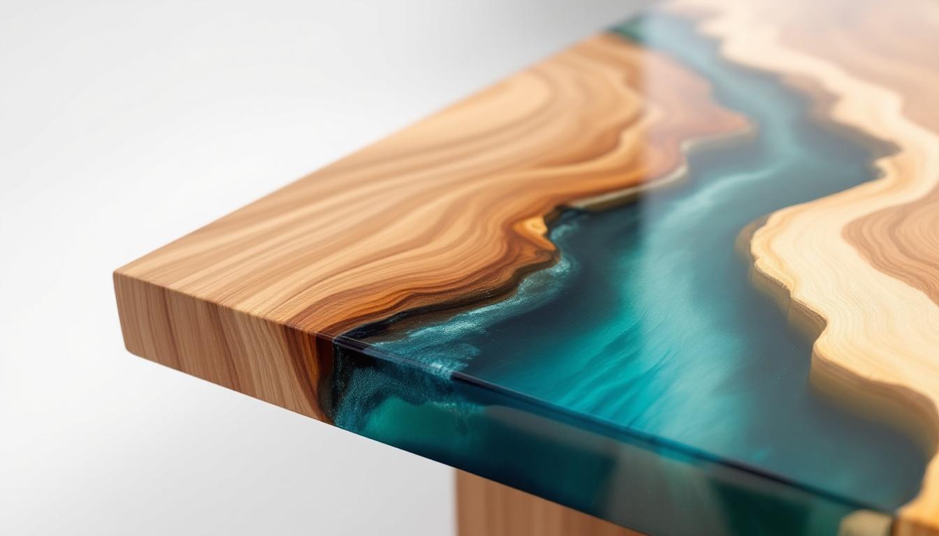 Artisan résine époxy : tables bois résine qualité lisse 5cm